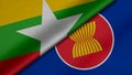 3D Rendering of two flags from myanmar and Asean