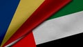 3D Rendering of two flags from Republic of Seychelles and Republic of Belarus together with fabric texture, bilateral relations,