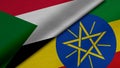 3D Rendering of two flags from Republic of the Sudan and Ethiopia together with fabric texture, bilateral relations, peace and