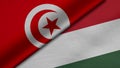 3D rendering of two flags of Republic of Tunisia and Hungary