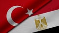 3D Rendering of two flags from Republic of Turkiye and Arab Republic of Egypt together with fabric texture, bilateral relations