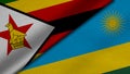 3D Rendering of two flags from Republic of Zimbabwe and Republic of Rwanda together with fabric texture, bilateral relations,