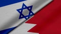 3D Rendering of two flags from State of Israel and Kingdom of Bahrain together with fabric texture, bilateral relations, peace and