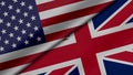 3D Rendering of two flags from United States of America and United Kingdom or Britain together with fabric texture, bilateral