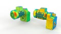 3D rendering - two isolated FEA study gearbox assemblies