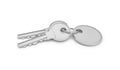 3d rendering of two isolated silver keys on a key ring with label Royalty Free Stock Photo