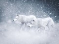 3D rendering of two majestic white wolfs in snow Royalty Free Stock Photo