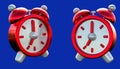 3d rendering of two red alarm clocks