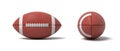 3d rendering of a two red oval balls for American football in front and side views.