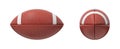 3d rendering of a two red oval balls for American football in front and side views.