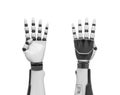 3d rendering of two robotic arms with all fingers sticking out except the thumb.