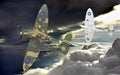 3d rendering of two world war two airplanes flying together in the clouds