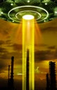 3D Rendering UFO Shoots beams of energy to absorb energy from energy