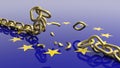 3D rendering of unchained chain against of eu flag