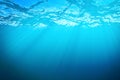 3d rendering underwater sea, ocean surface with light rays, high resolution Royalty Free Stock Photo