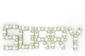 3d rendering. US dollars stack sort to be sorry letter words on copy space white background Royalty Free Stock Photo