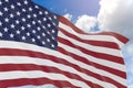 3D rendering of USA flag waving on blue sky background Royalty Free Stock Photo