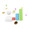 3d rendering user with bar graph icon. 3d render concept for business investment and growth profit icon. User with bar