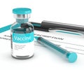 3d rendering of vaccine vial with syringe and prescription