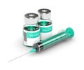 3d rendering of vaccine vials and syringe isolated over white Royalty Free Stock Photo