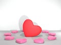 3D Rendering Valentines Day Background Mock Up, Love shapeand some loves. red, pink silver and white color Royalty Free Stock Photo