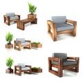 3D rendering Variants wood flower pots for interior