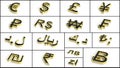 3d rendering various currency symbols collage