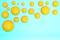 3d rendering various golden spheres on a blue background