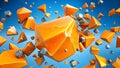 3D rendering of orange and silver cubes and pyramids floating in mid-air Royalty Free Stock Photo