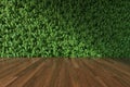 3D rendering of vertical green organic garden in modern interior with zen wooden floor, peaceful interior architecture