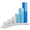 3D rendering of a vibrant bar chart showing increasing data and business growth, with white and blue bars on a curved base, isolat Royalty Free Stock Photo