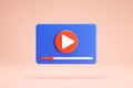 3D Rendering Video Player Icon Blue Color Front