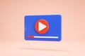 3D Rendering Video Player Icon Symbols Isolated Blue Color Side