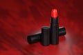 3d rendering view isomatric Cosmetics placed on a red colored background with beautiful shadows