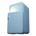 3D rendering of vintage blue fridge freezer with door ajar and burning light inside. Keeping food refrigerated. Realistic PNG