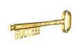 3D rendering of a vintage golden key with success on white Royalty Free Stock Photo