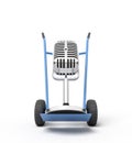 3d rendering of a vintage microphone on a hand truck
