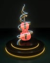 3d rendering of violin solo performance on round podium with spiral lights black background Royalty Free Stock Photo