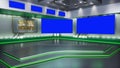 3D rendering Virtual TV Sport Studio News, Backdrop For TV Shows. TV On Wall. Advertising area, workspace mock up.