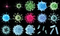 3d rendering virus bacteria icons set, abstract beautiful microbiological colorful cell microbe virus molecule bacteria