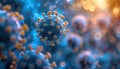 3D rendering of a virus particle in a blue and orange gradient background, depicting microscopic view of virus structure Royalty Free Stock Photo