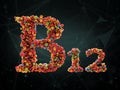 3d Rendering of vitamin B12 on abstract background. Concept of dietary supplements Royalty Free Stock Photo