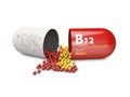 3d rendering of vitamin B12 pills over white background. Concept of dietary supplements