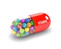 3d rendering of vitamin pill with granules Royalty Free Stock Photo