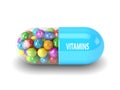 3d rendering of vitamin pill with granules Royalty Free Stock Photo