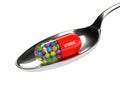 3d rendering of vitamin pill with granules on spoon Royalty Free Stock Photo