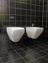 White ceramic bidet and toilet bowl Royalty Free Stock Photo