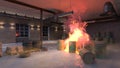 3D rendering of the warehouse fire Royalty Free Stock Photo