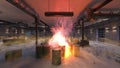 3D rendering of the warehouse fire Royalty Free Stock Photo