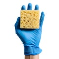3D Rendering of a Washing Sponge in Hand with Gloves on Transparent Background - Ai Generated Royalty Free Stock Photo
